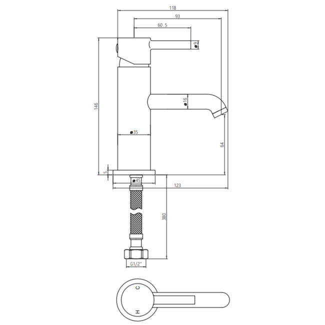 Gunmetal Cloakroom Mono Basin Mixer Tap - Arissa