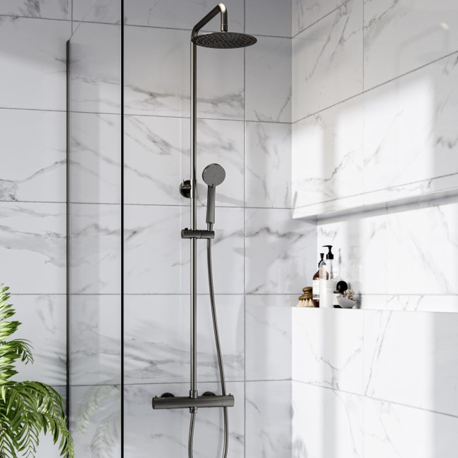 Gunmetal Grey Thermostatic Bar Mixer Shower Set with Slide Rail Kit & Hand Shower - Arissa