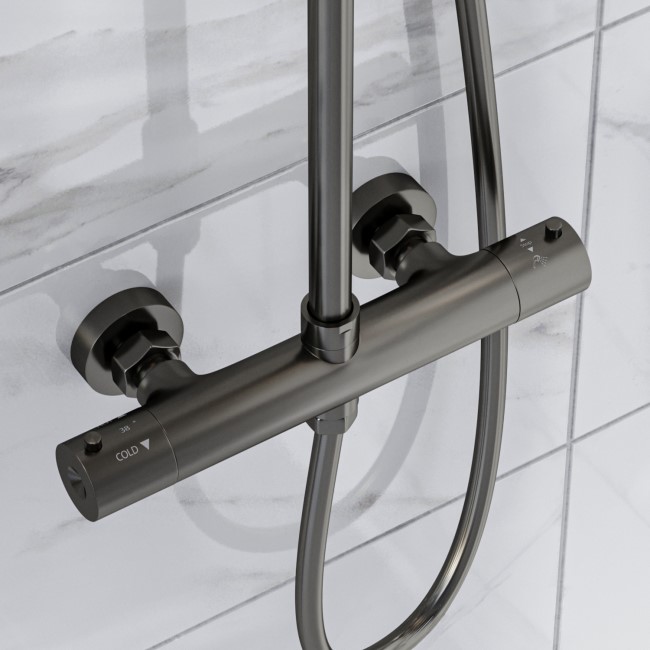 Gunmetal Grey Thermostatic Bar Mixer Shower Set with Slide Rail Kit & Hand Shower - Arissa