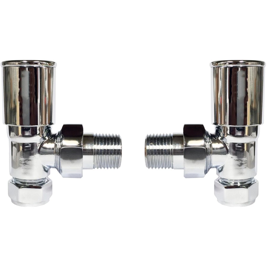 Pair of Angle Round Head Radiator Valves - Chrome