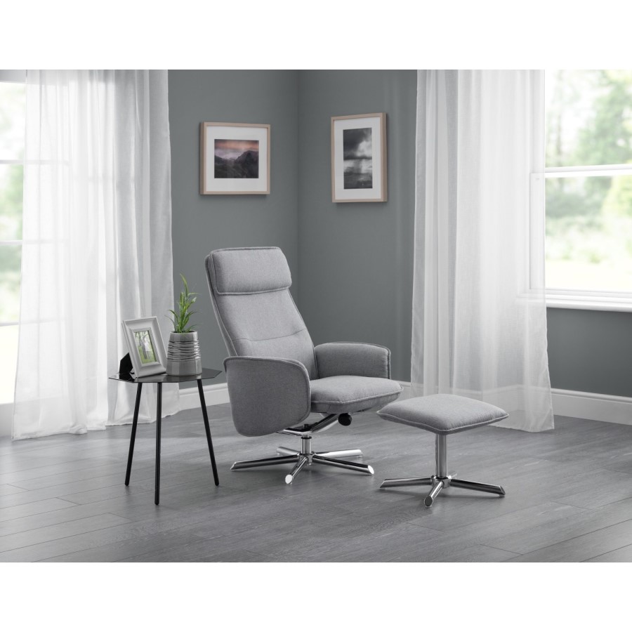 Recliner Chair with Stool in Grey Fabric - Aria Julian Bowen