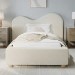 Cream Fabric Single Ottoman Bed with Wide Curved Headboard - Aria