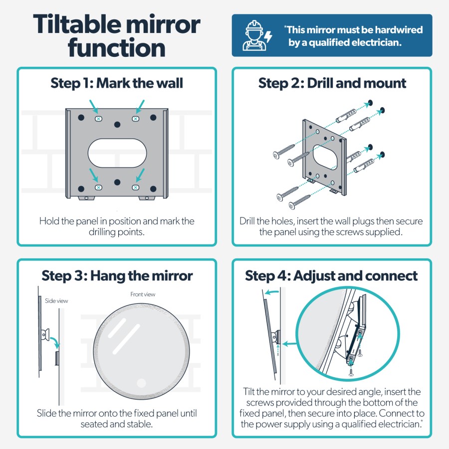 Round Tiltable Bathroom Mirror with Lights 600mm - Arissa