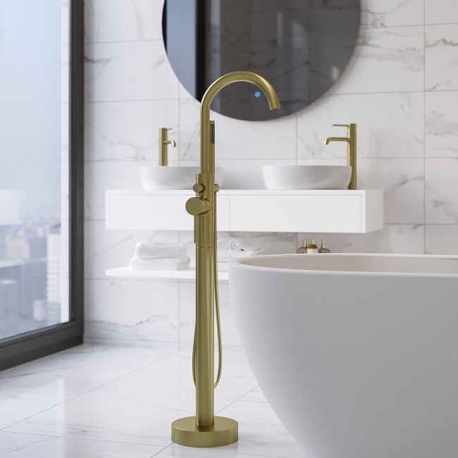 Brushed Brass Freestanding Bath Shower Mixer Tap - Arissa