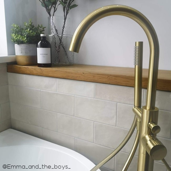 Brushed Brass Freestanding Bath Shower Mixer Tap - Arissa