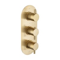 Brushed Brass 2 Outlet Concealed Thermostatic Shower Valve with Triple Control - Arissa