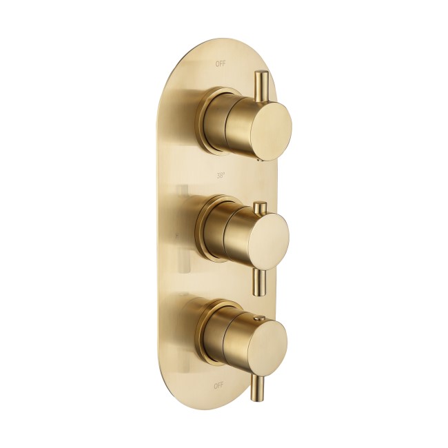 Brushed Brass 2 Outlet Concealed Thermostatic Shower Valve with Triple Control - Arissa