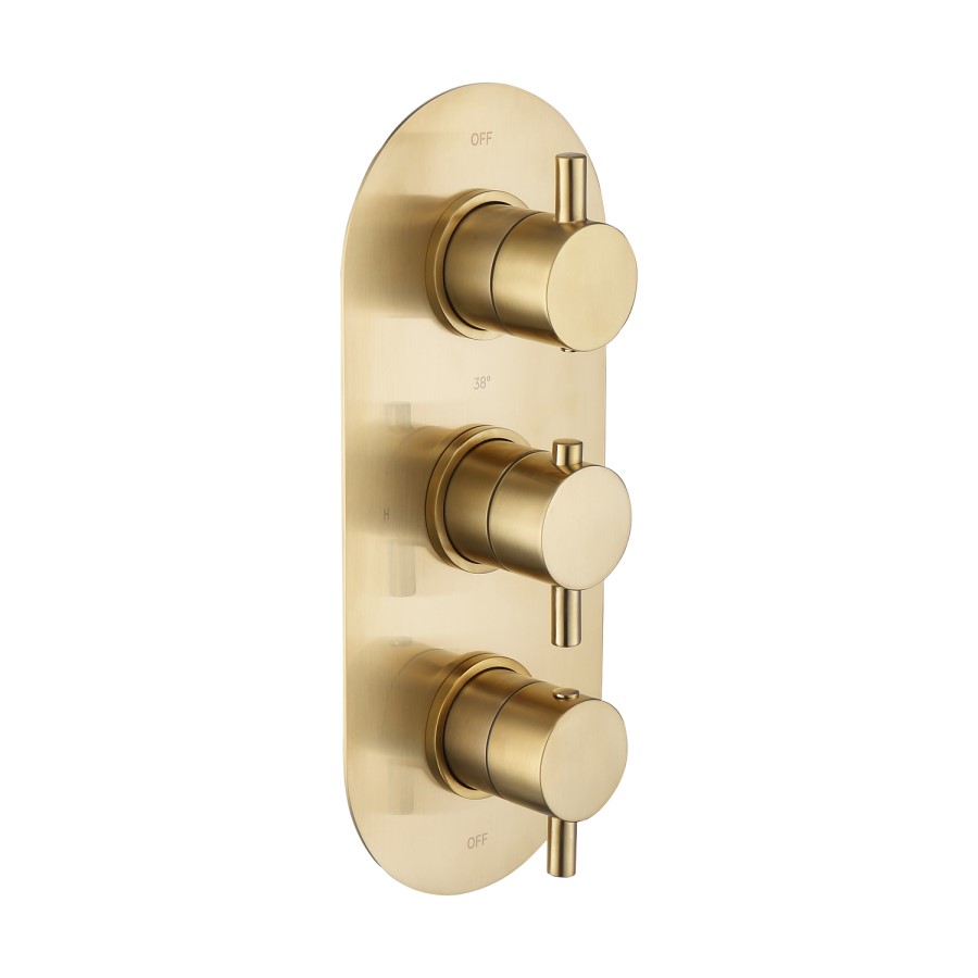 Brushed Brass 2 Outlet Concealed Thermostatic Shower Valve with Triple Control - Arissa