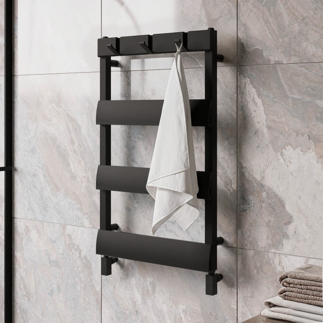 Black Towel Radiator with Hooks 800 x 500mm - Arizona