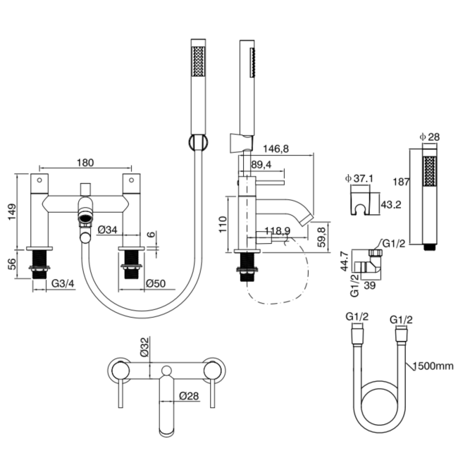 Black Bath Shower Mixer Tap - Arissa