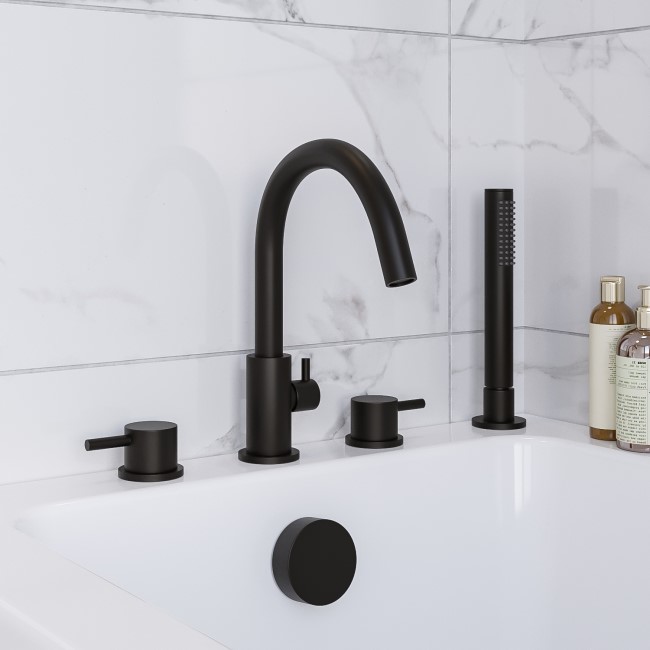 Black 4 Hole Bath Shower Mixer Tap - Arissa