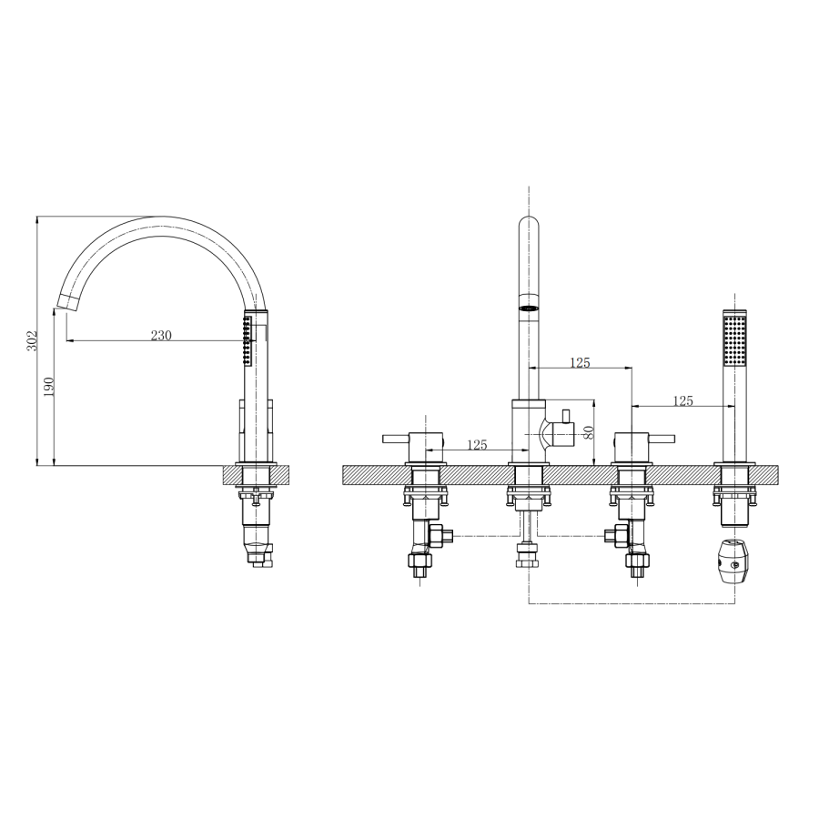 Brushed Brass 4 Hole Bath Shower Mixer Tap - Arissa