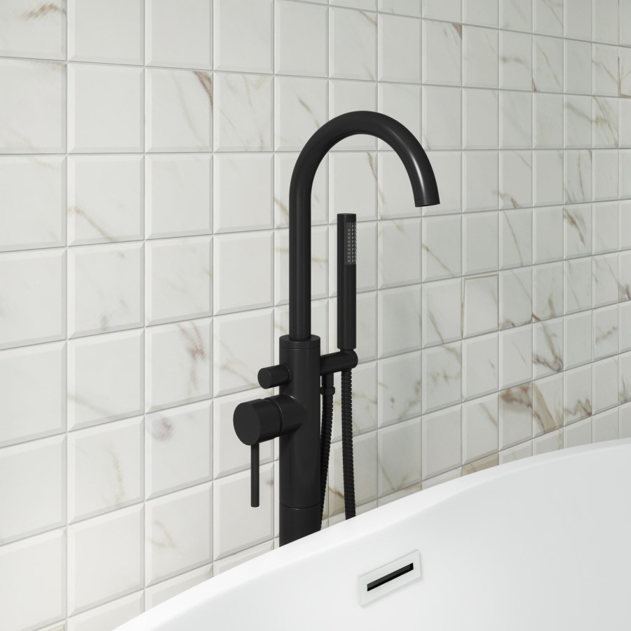 Black Freestanding Bath Shower Mixer Tap - Arissa