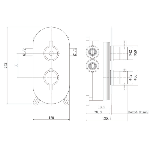 Black 1 Outlet Concealed Thermostatic Shower Valve with Dual Control - Arissa