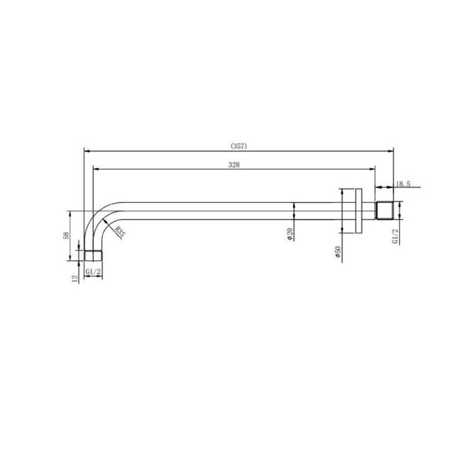 Black 357mm Wall Mounted Shower Arm - Arissa