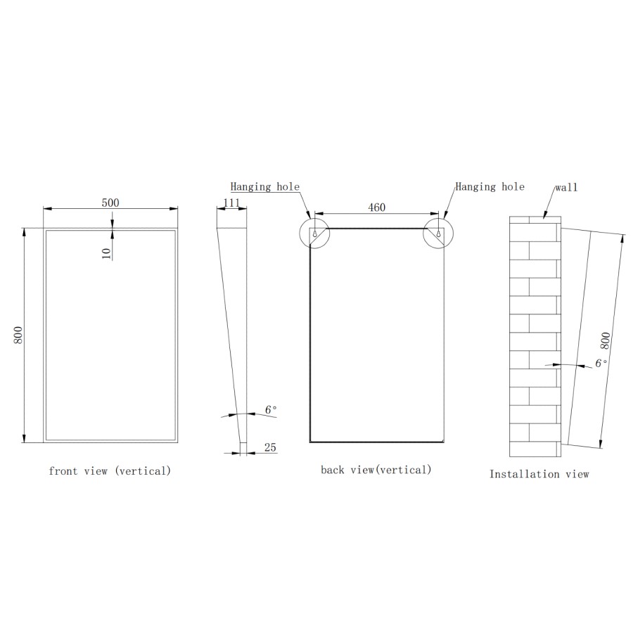 Rectangular Black Angled Bathroom Mirror 500 x 800mm - Arissa