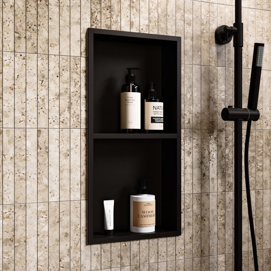 Black Shower Niche with Shelf 305 x 610mm - Arissa