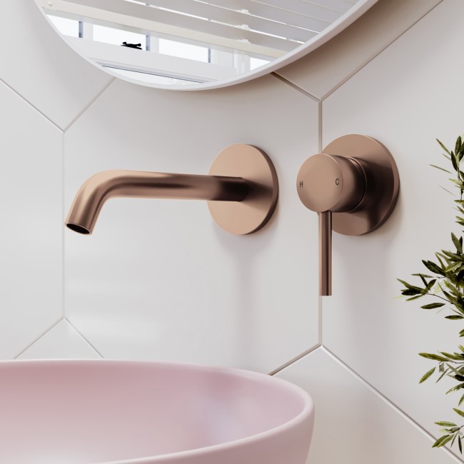 Brushed Bronze Wall Mounted Basin Mixer Tap - Arissa