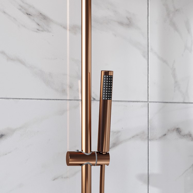 Brushed Bronze Thermostatic Bar Mixer Shower Set with Slide Rail Kit & Pencil Hand Shower - Arissa