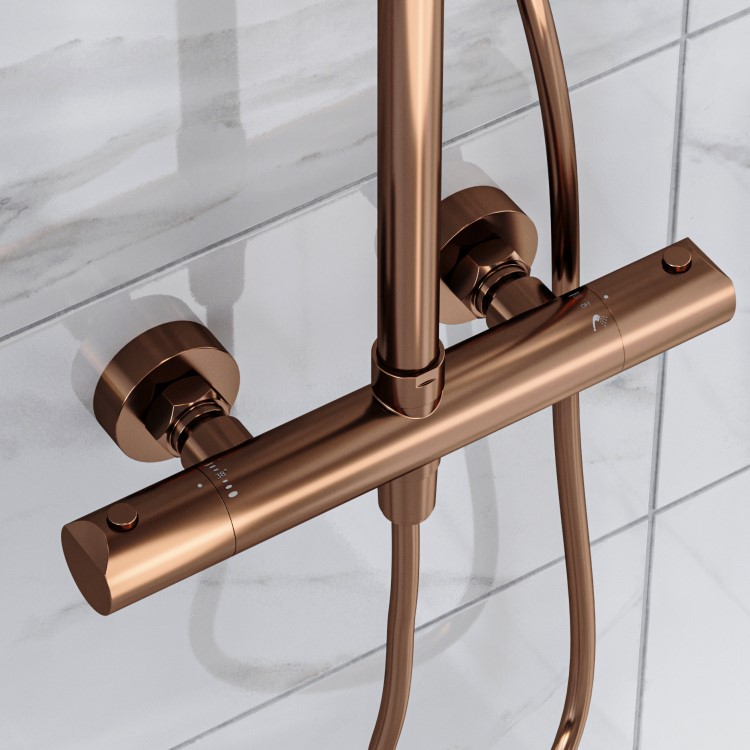 Brushed Bronze Thermostatic Bar Mixer Shower Set with Slide Rail Kit & Pencil Hand Shower - Arissa