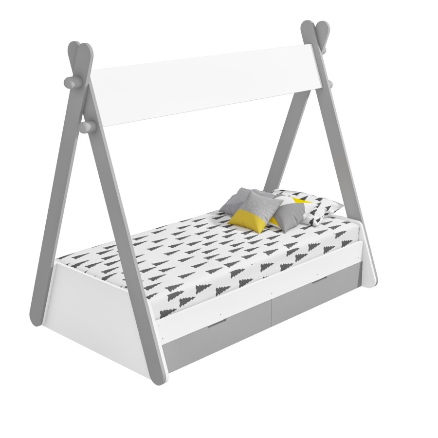 Arlo Grey and White Teepee Bed Frame with Pull Out Storage Drawers