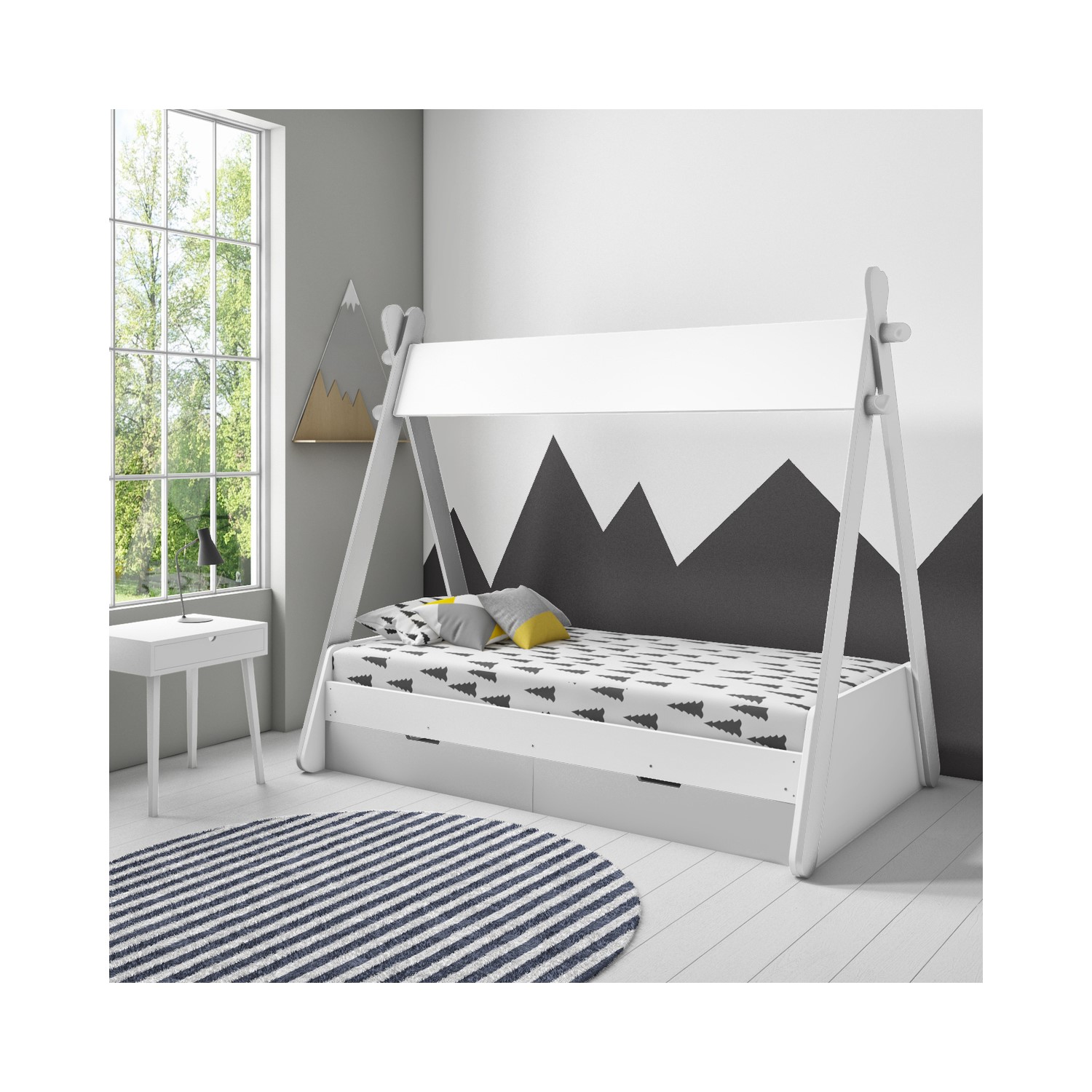 Arlo Grey and White Teepee Bed Frame with Pull Out Storage Drawers ...