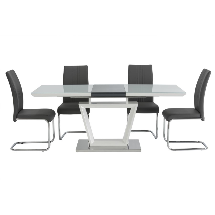 Arlington High Gloss White Extendable Dining Table with Grey Base - seats 4-6