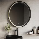 ARLOC800 Round Black & Brass Heated Bathroom Mirror with Lights 800mm - Arlo