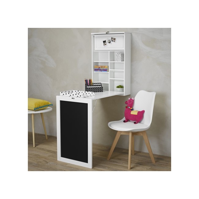 Wall Mounted Folding White Office Desk with Storage - Arlo - LPD