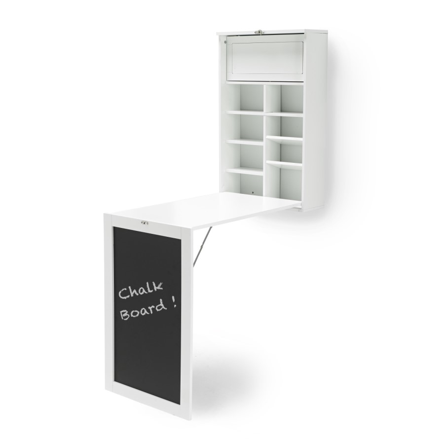 Wall Mounted Folding White Office Desk with Storage - Arlo - LPD