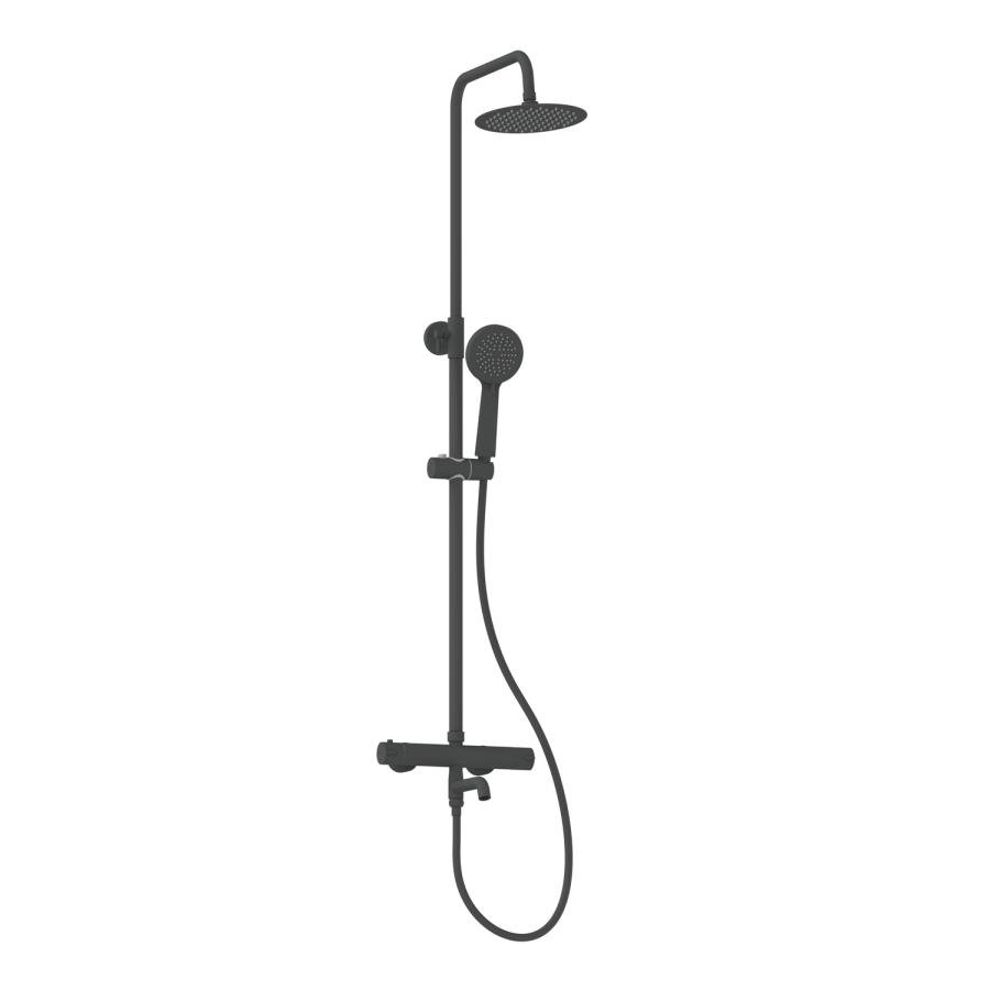 Black Round Thermostatic Mixer Shower Set with Bath Filler Spout - Arissa