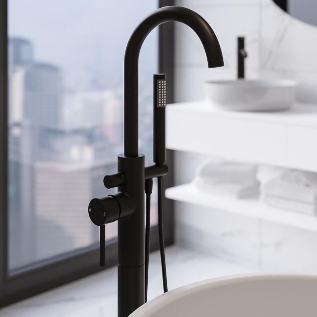 Black Freestanding Bath Shower Mixer Tap - Arissa