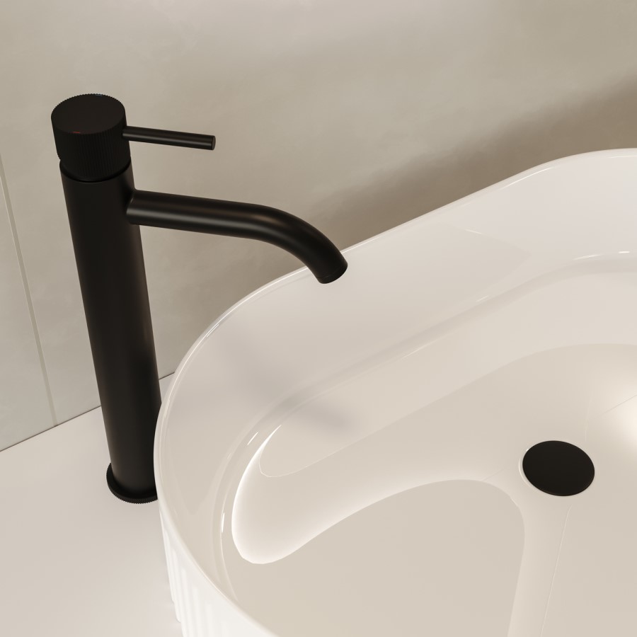 Matt Black Fluted Tall Mono Basin Mixer Tap - Arissa