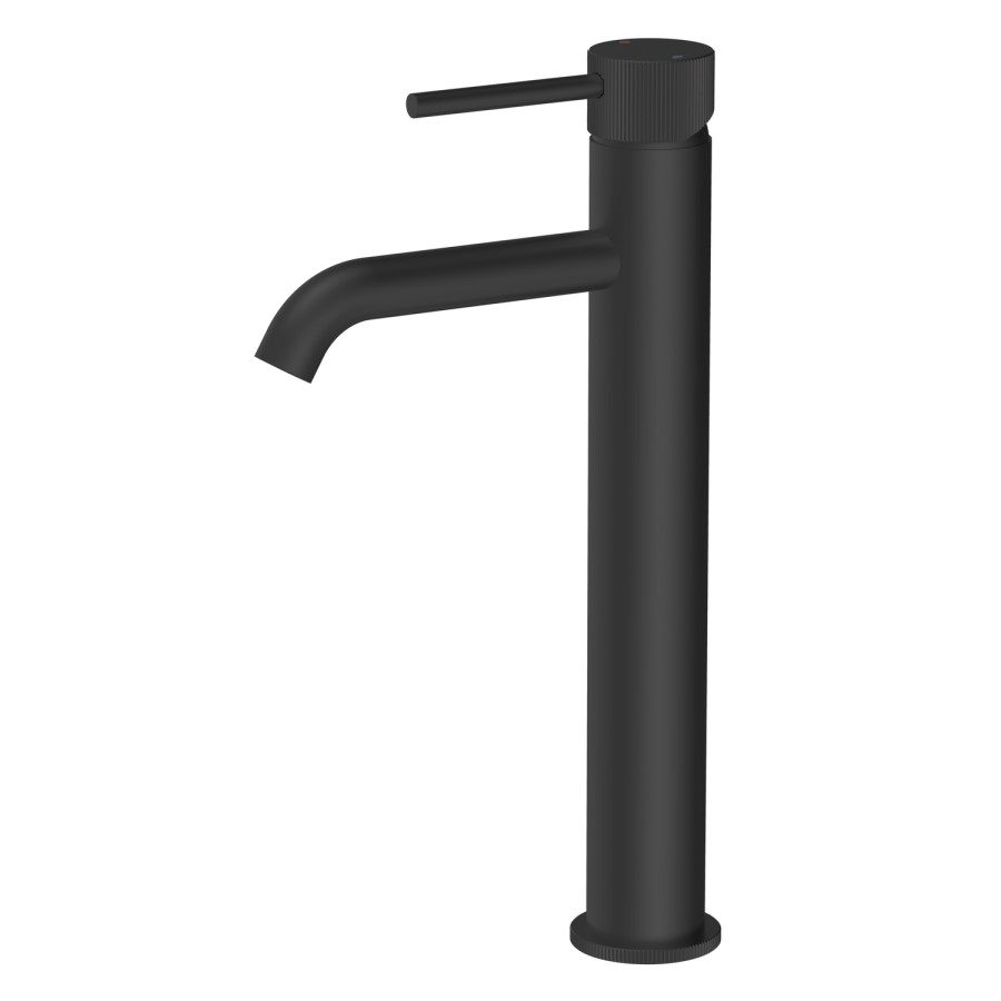 Matt Black Fluted Tall Mono Basin Mixer Tap - Arissa