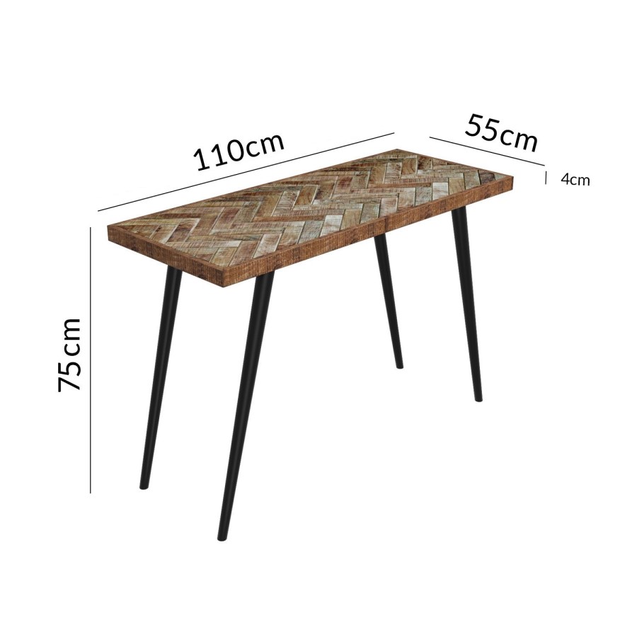 Industrial Office Desk with Solid Mango Wood Herringbone Top - Arno