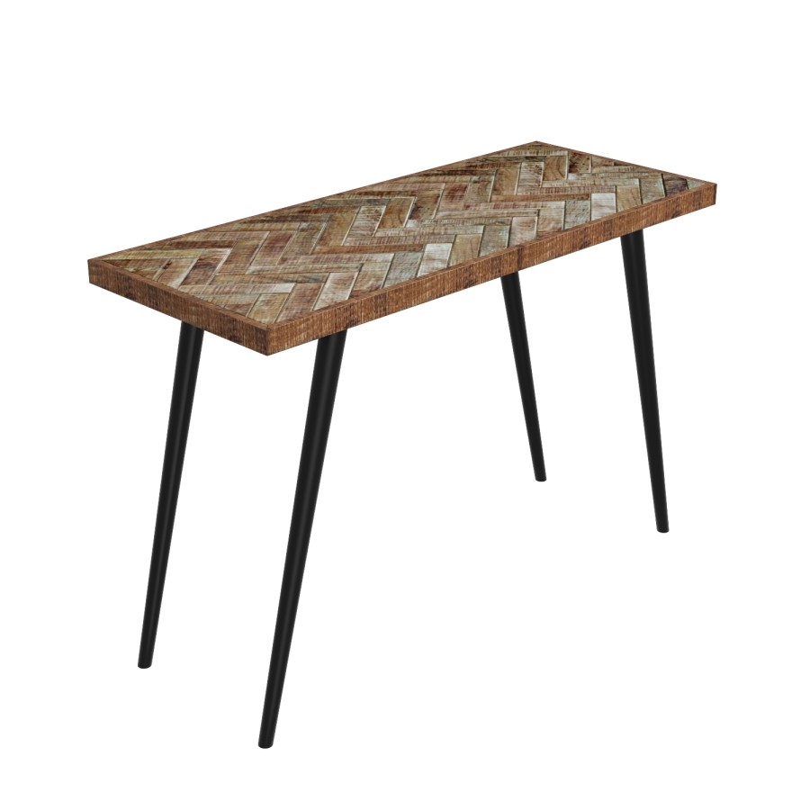Industrial Office Desk with Solid Mango Wood Herringbone Top - Arno