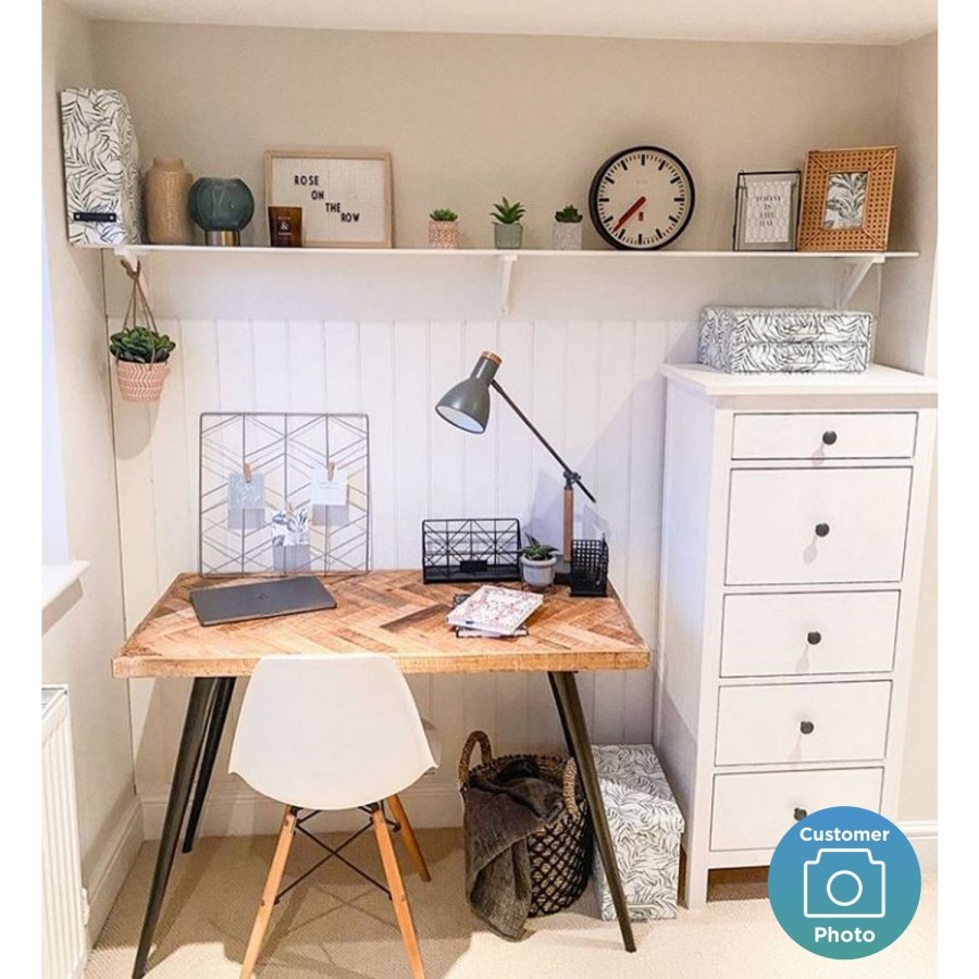 Industrial Office Desk with Solid Mango Wood Herringbone Top - Arno