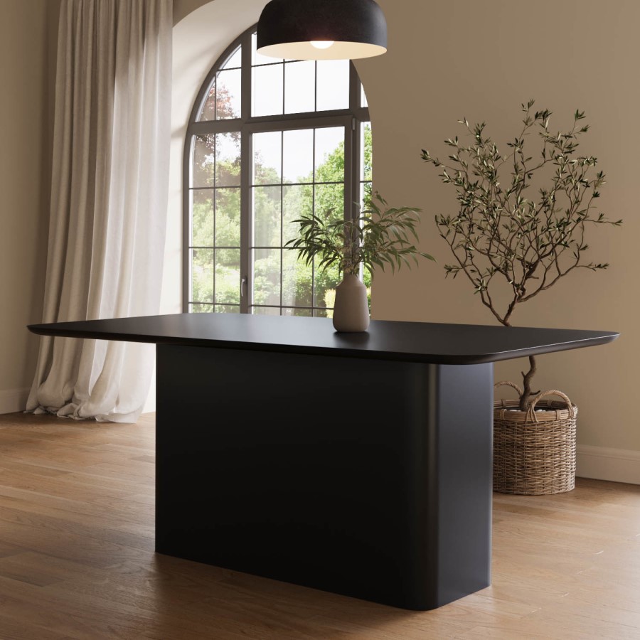 Large Black Wooden Pedestal Dining Table - Seats 6 - Ari