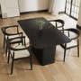 Large Black Wooden Pedestal Dining Table - Seats 6 - Ari