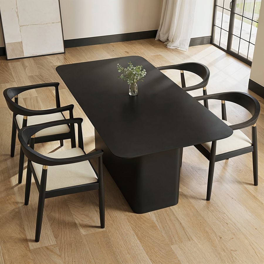 Large Black Wooden Pedestal Dining Table - Seats 6 - Ari