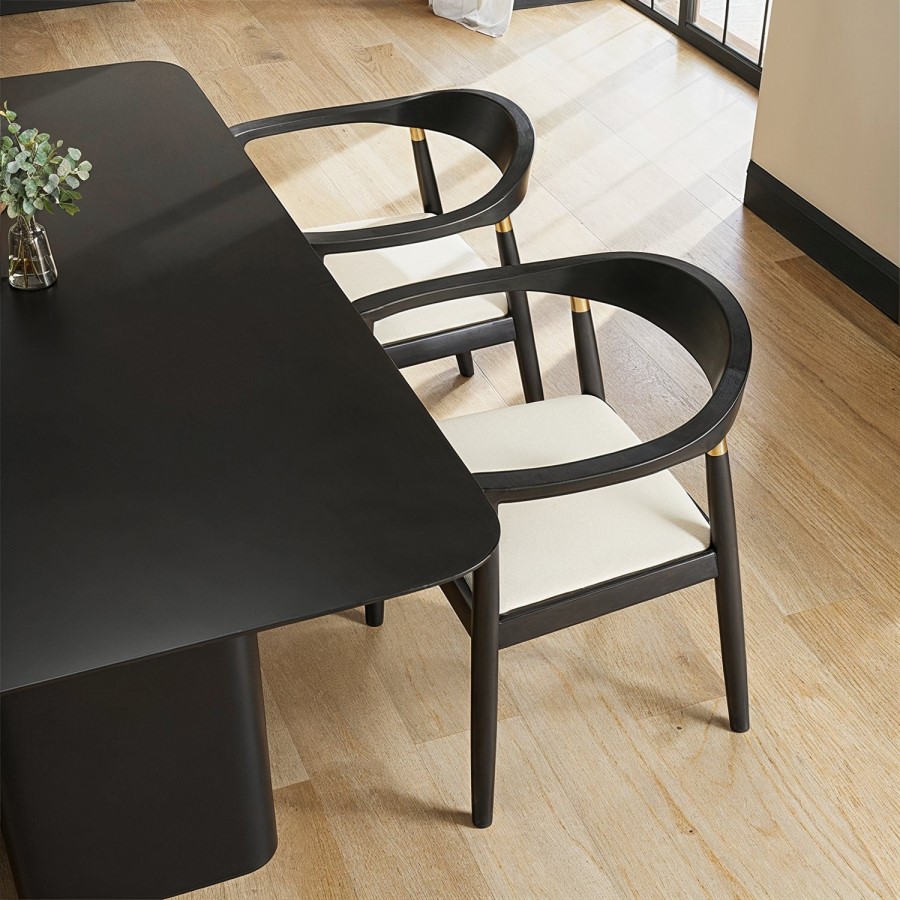 Large Black Wooden Pedestal Dining Table - Seats 6 - Ari