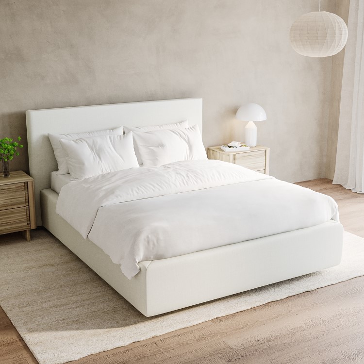 Cloud Bed Frame in White with Ottoman Storage - Double - Aries