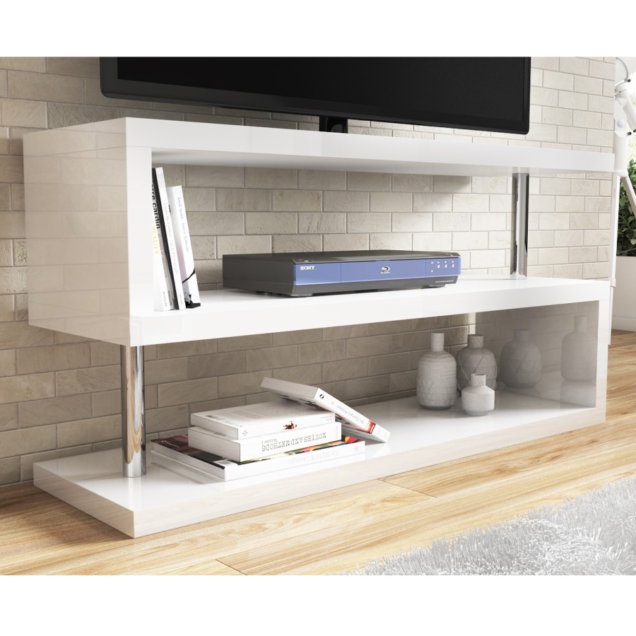 GRADE A1 - Artemis White High Gloss Geometric TV Stand