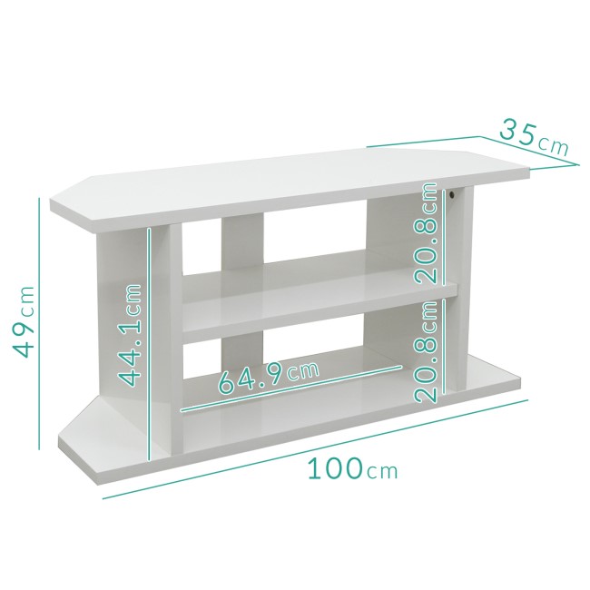 Corner TV Unit in White Gloss - 100cm - TV's up to 40"