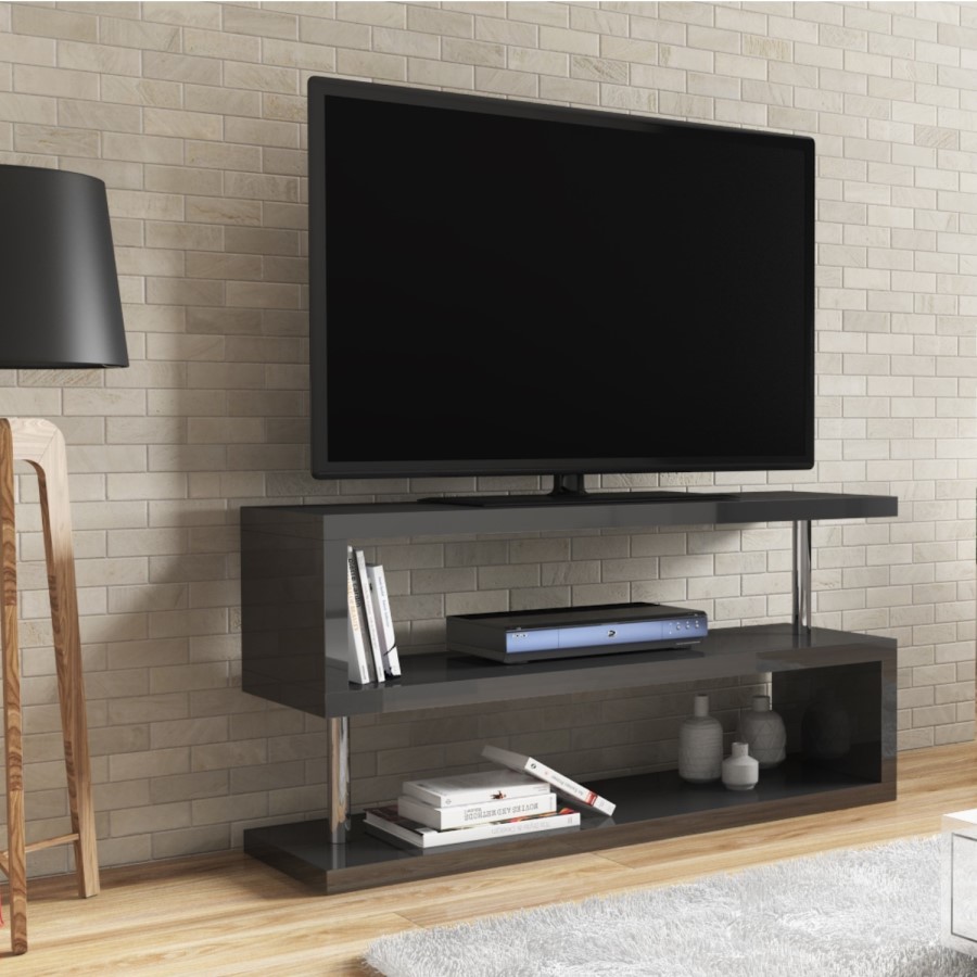 GRADE A1 - Artemis Large Grey High Gloss Geometric TV Unit Stand