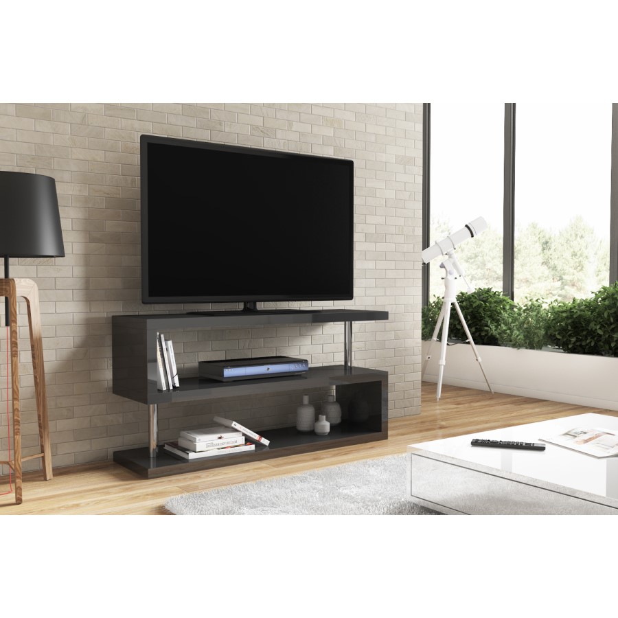 GRADE A1 - Artemis Large Grey High Gloss Geometric TV Unit Stand