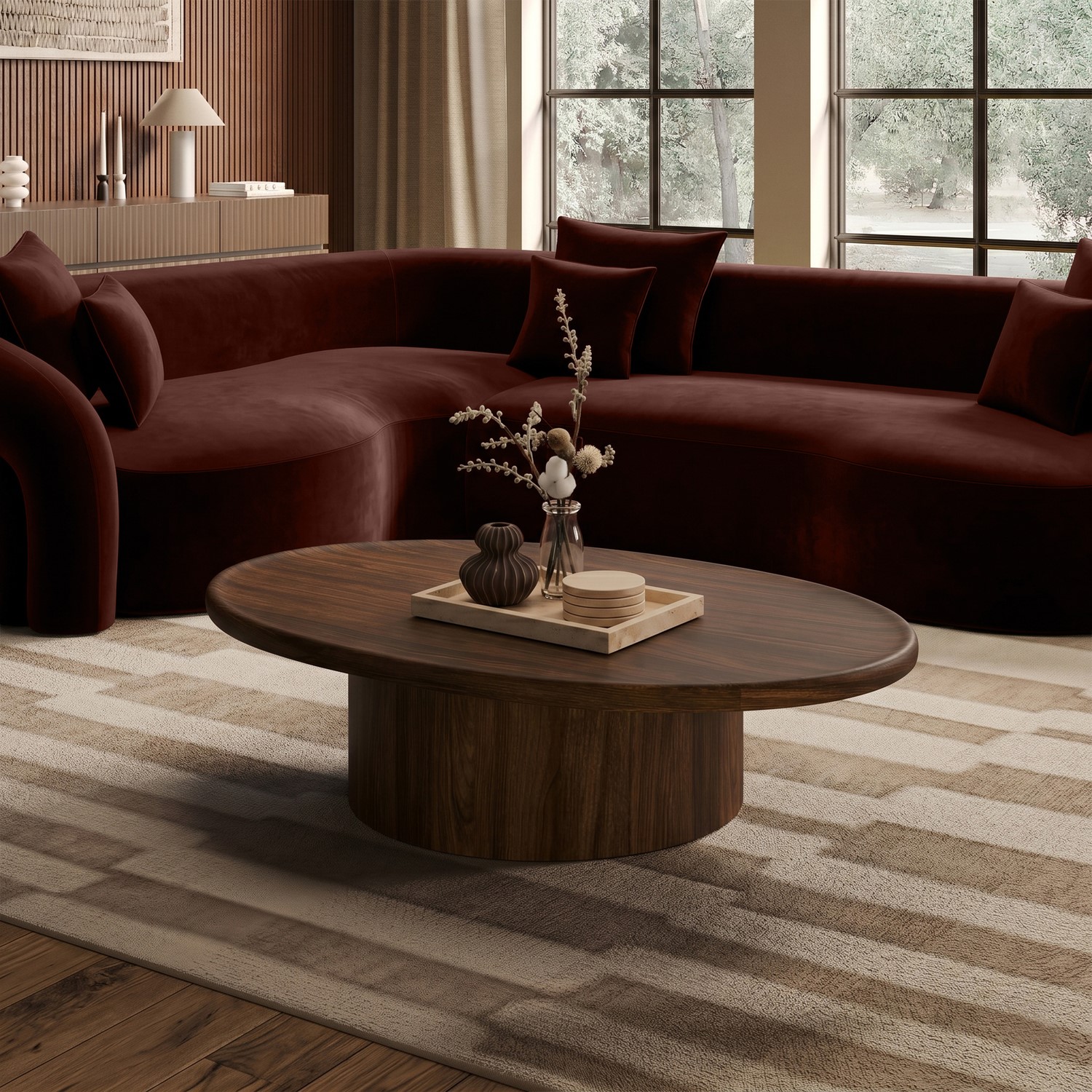 Large Walnut Oval Coffee Table
