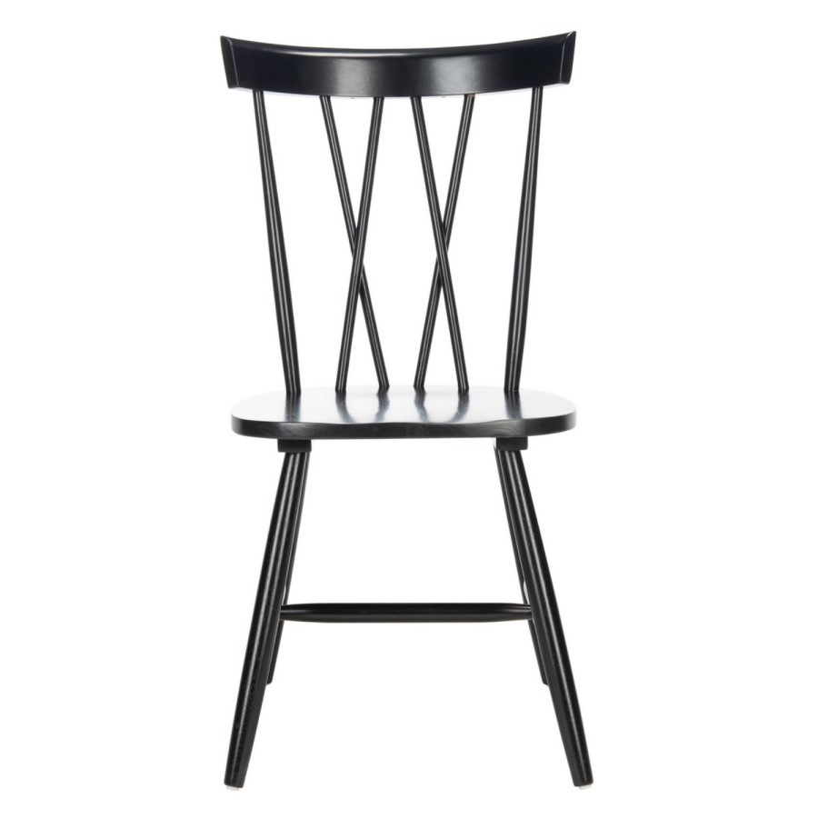 Set of 2 Black Wooden Cross Back Dining Chairs - Asha