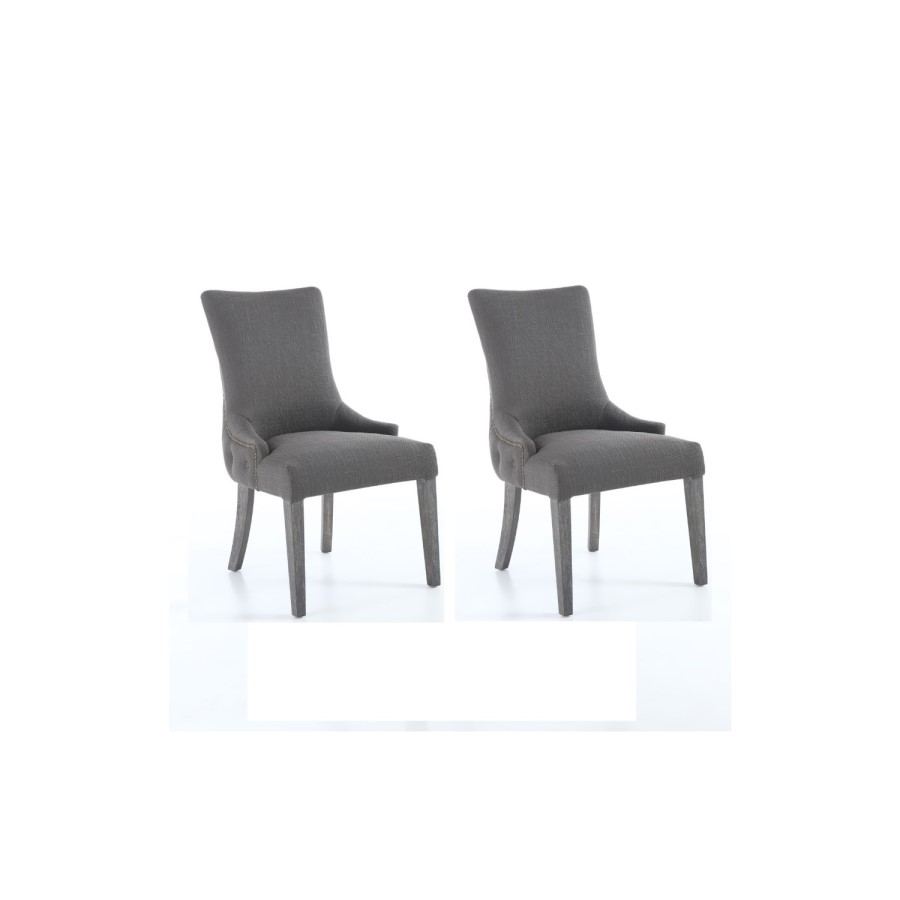 Ashley Pair of Grey Dining Chairs with Stud and Button Detail