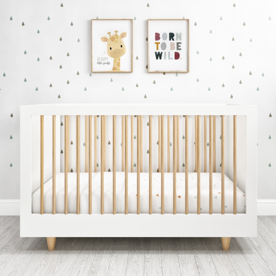 GRADE A1 - White Cot Bed with Pine Detail and 3 Adjustable Heights - Astelle